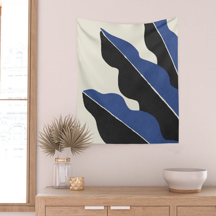 Color Block Abstract Leaf - Blue Black  Wall Tapestry Gallery Image 2