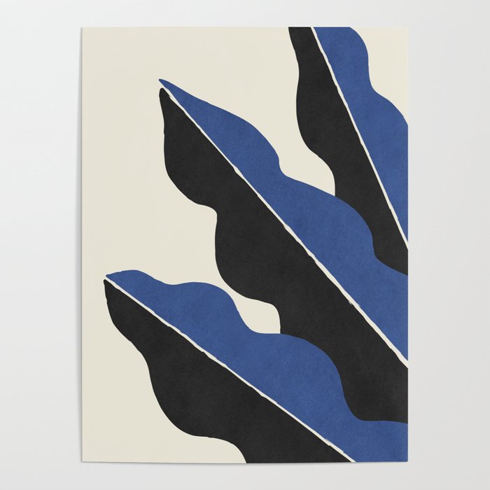 Color Block Abstract Leaf - Blue Black  Poster Gallery Image 4