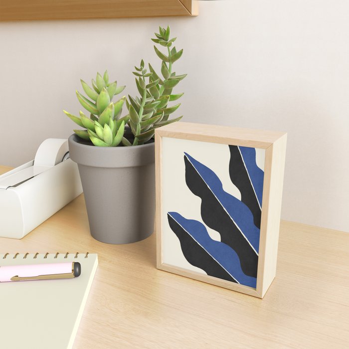 Color Block Abstract Leaf - Blue Black  Mini Art Print Gallery Image 2