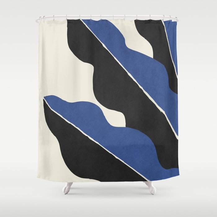 Color Block Abstract Leaf - Blue Black  Shower Curtain Gallery Image 1
