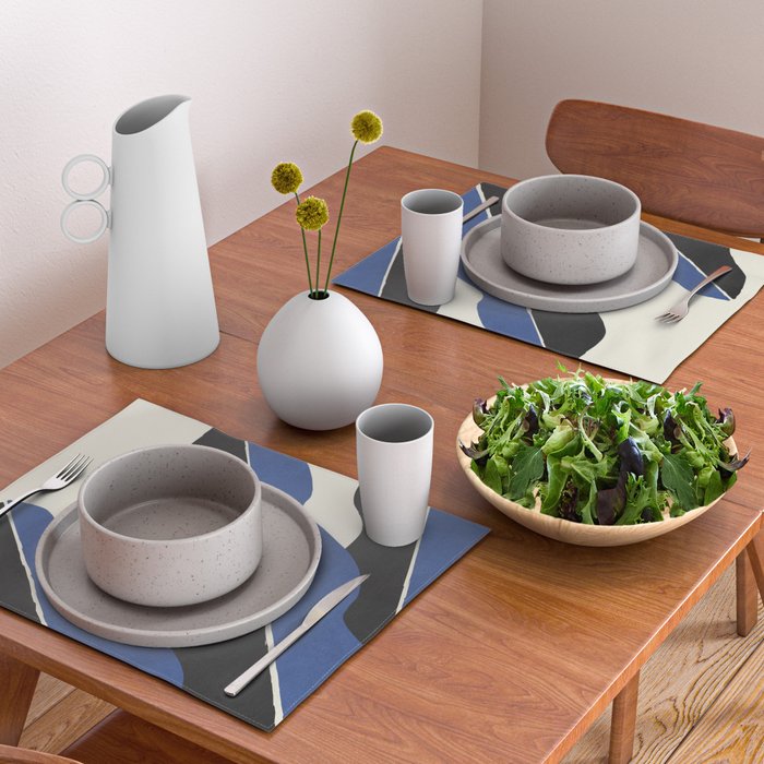 Color Block Abstract Leaf - Blue Black  Placemat Gallery Image 2