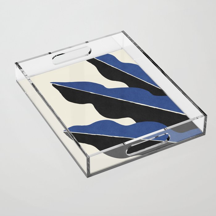 Color Block Abstract Leaf - Blue Black  Acrylic Tray Gallery Image 1