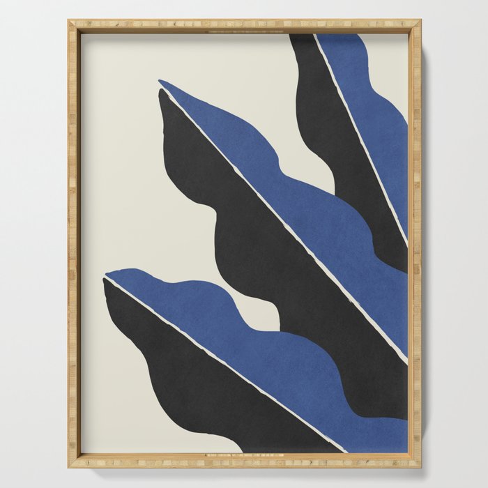 Color Block Abstract Leaf - Blue Black  Serving Tray Gallery Image 1