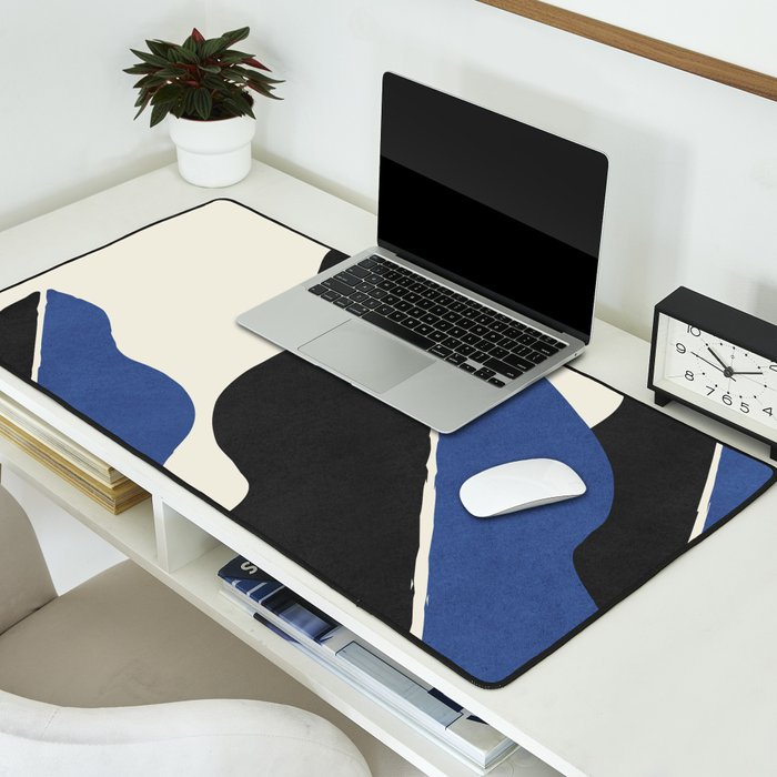 Color Block Abstract Leaf - Blue Black  Desk Mat Gallery Image 2