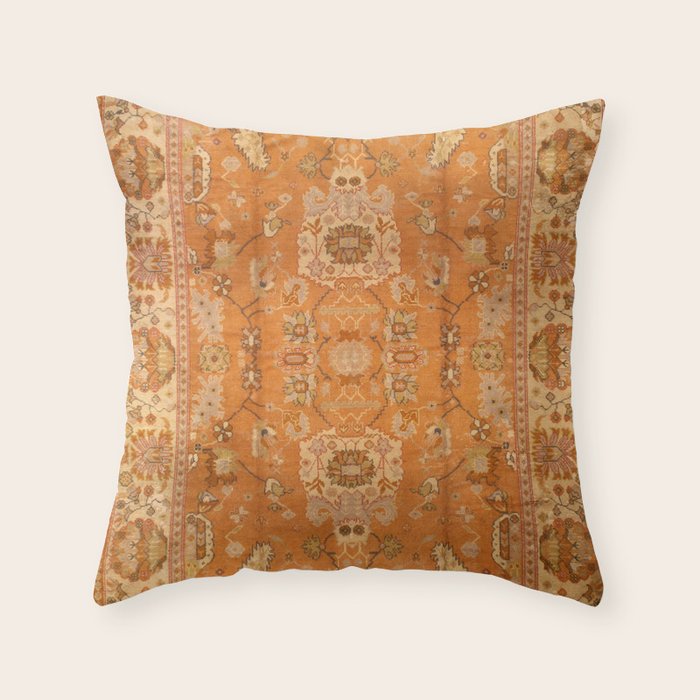 Antique Turkish Oushak Rug Print Throw Pillow Gallery Image 6