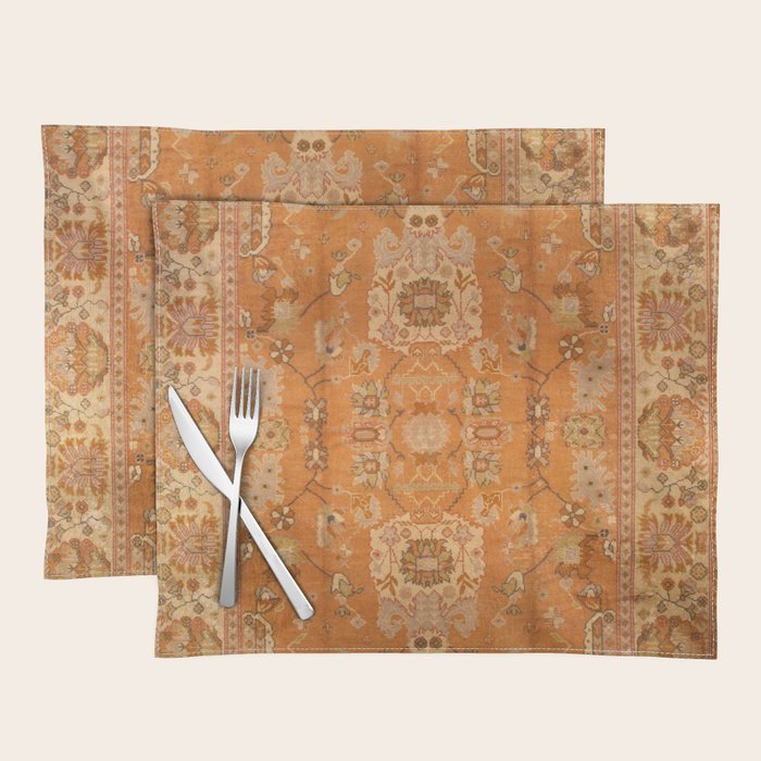 Antique Turkish Oushak Rug Print Placemat Gallery Image 1