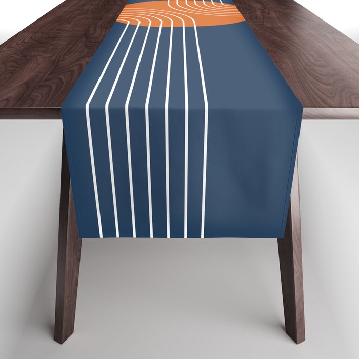 Mid Century Modern Geometric 161 Sun Rainbow abstract in Navy Blue Orange Table Runner Gallery Image 1