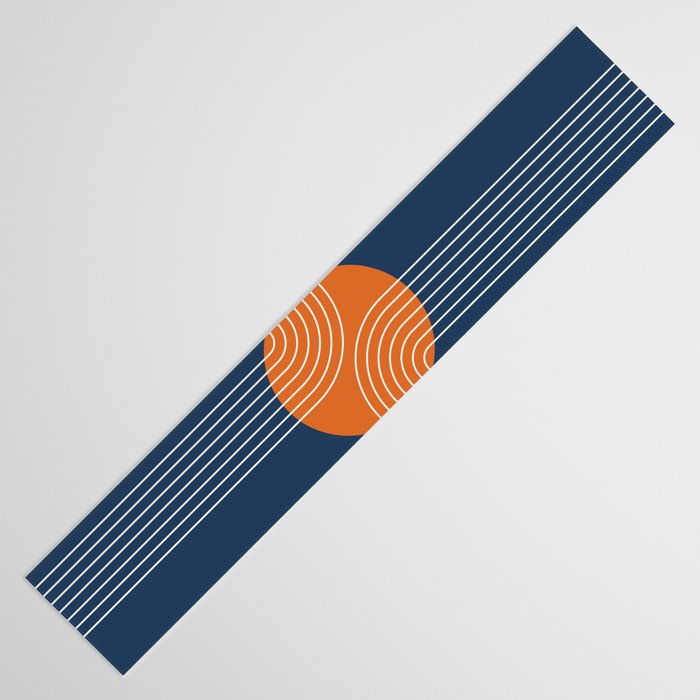 Mid Century Modern Geometric 161 Sun Rainbow abstract in Navy Blue Orange Table Runner Gallery Image 3