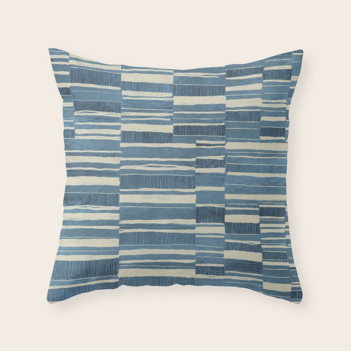 Scratchy Blocks - Seaside Blue Throw Pillow Gallery Image 1