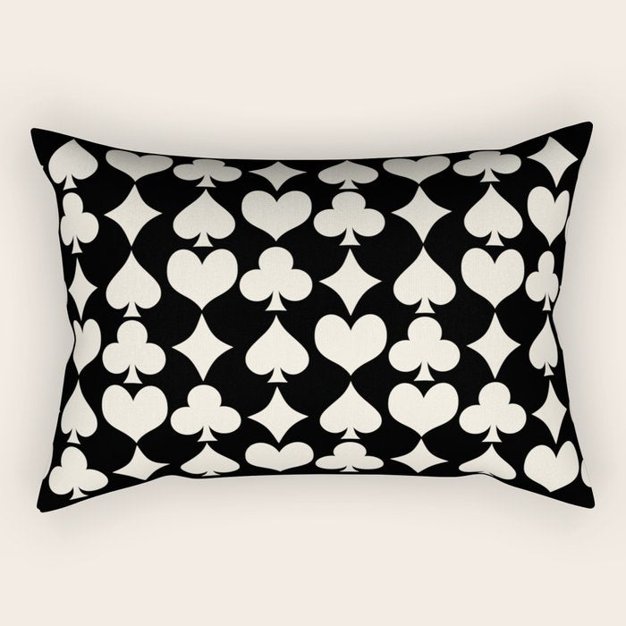 Card Suit Motifs I Black and White Rectangular Pillow Gallery Image 1