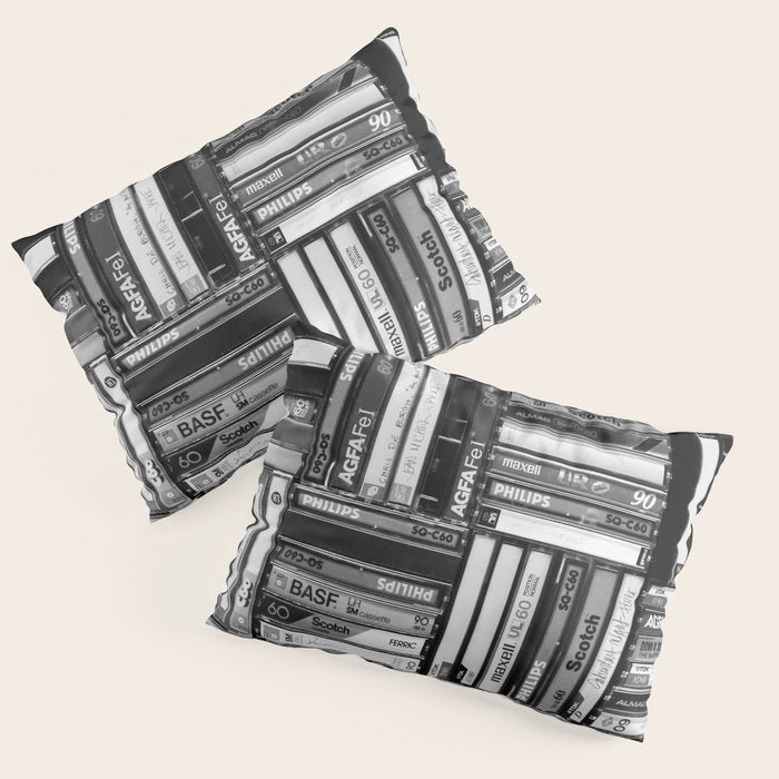 Music Cassette Stacks - Black and White - Something Nostalgic IV #decor #society6 #buyart Pillow Sham Gallery Image 3