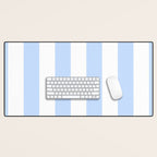 Pale Pastel Powder Blue and White Cabana Stripes Desk Mat Gallery Image 1