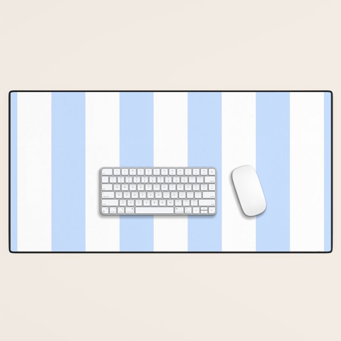 Pale Pastel Powder Blue and White Cabana Stripes Desk Mat Gallery Image 1