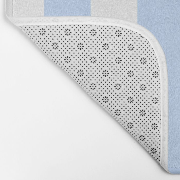 Pale Pastel Powder Blue and White Cabana Stripes Bath Mat Gallery Image 2