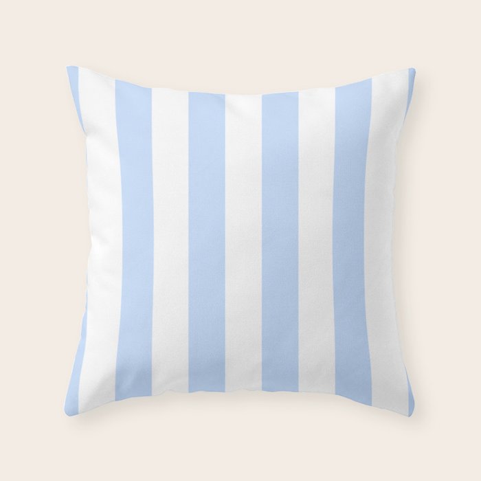 Pale Pastel Powder Blue and White Cabana Stripes Throw Pillow Gallery Image 1