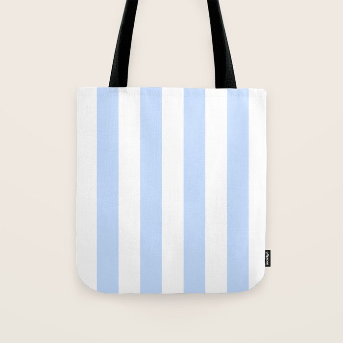 Pale Pastel Powder Blue and White Cabana Stripes Tote Bag Gallery Image 1