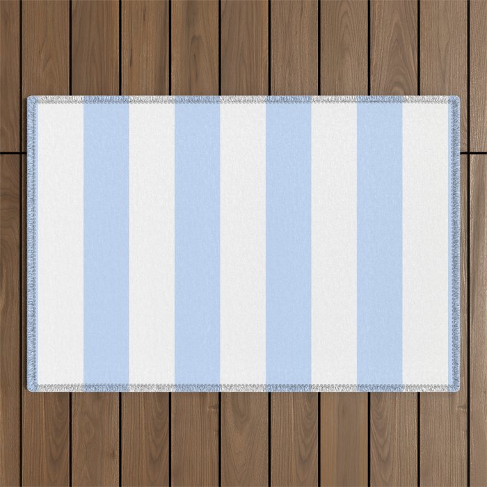 Pale Pastel Powder Blue and White Cabana Stripes Outdoor Rug Gallery Image 1