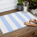 Pale Pastel Powder Blue and White Cabana Stripes Outdoor Rug Gallery Image 2