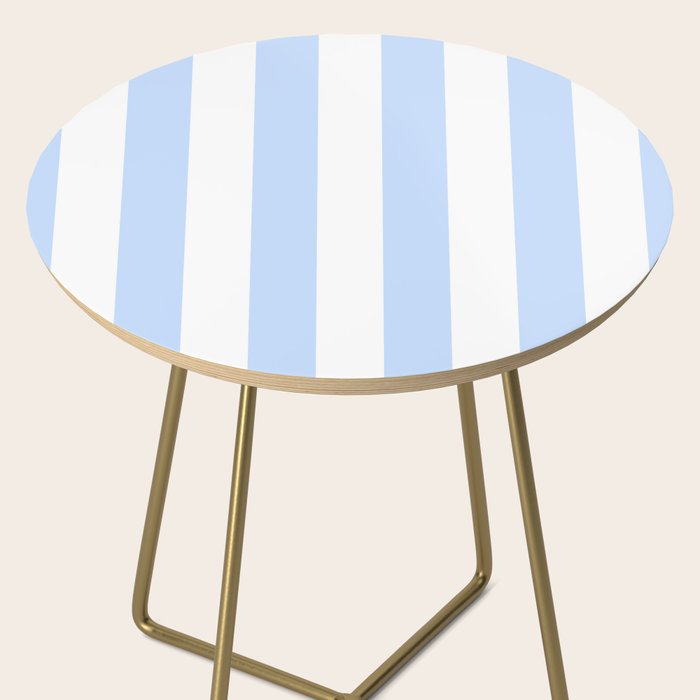 Pale Pastel Powder Blue and White Cabana Stripes Side Table Gallery Image 2