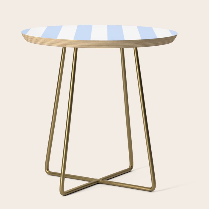 Pale Pastel Powder Blue and White Cabana Stripes Side Table Gallery Image 1