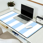 Pale Pastel Powder Blue and White Cabana Stripes Desk Mat Gallery Image 2