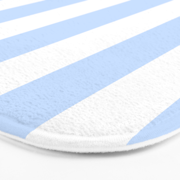 Pale Pastel Powder Blue and White Cabana Stripes Bath Mat Gallery Image 3