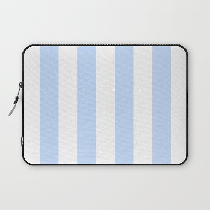 Pale Pastel Powder Blue and White Cabana Stripes Laptop Sleeve Gallery Image 1