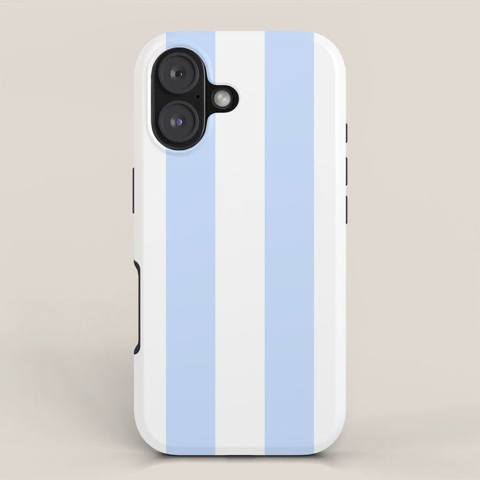 Pale Pastel Powder Blue and White Cabana Stripes iPhone Case Gallery Image 1