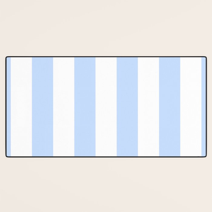 Pale Pastel Powder Blue and White Cabana Stripes Desk Mat Gallery Image 3