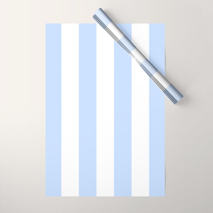 Pale Pastel Powder Blue and White Cabana Stripes Wrapping Paper Gallery Image 1