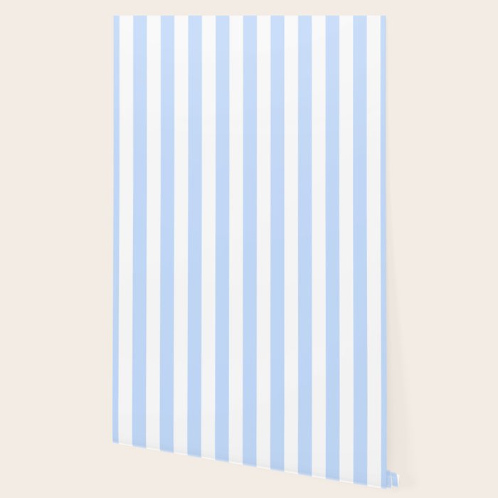 Pale Pastel Powder Blue and White Cabana Stripes Wallpaper Gallery Image 2