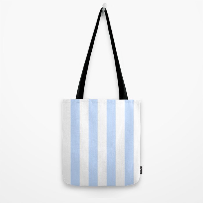 Pale Pastel Powder Blue and White Cabana Stripes Tote Bag Gallery Image 2