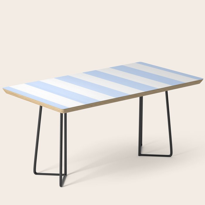 Pale Pastel Powder Blue and White Cabana Stripes Coffee Table Gallery Image 1