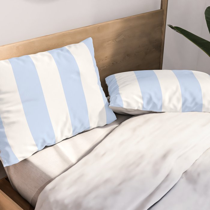 Pale Pastel Powder Blue and White Cabana Stripes Pillow Sham Gallery Image 2