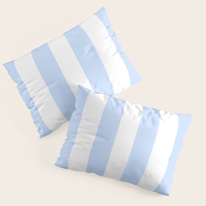 Pale Pastel Powder Blue and White Cabana Stripes Pillow Sham Gallery Image 1