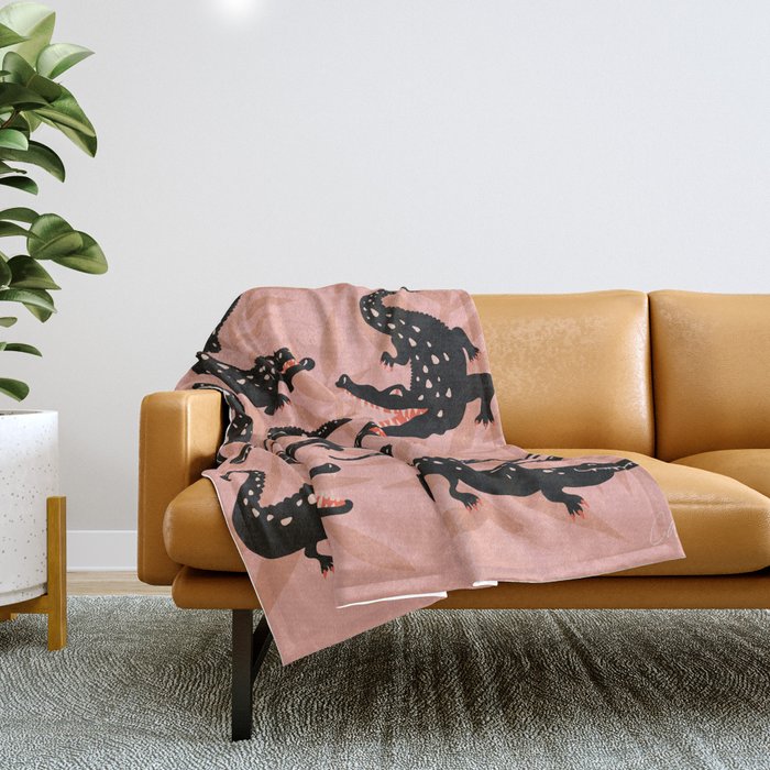 Alligator Collection - Black & Peach Throw Blanket Gallery Image 1