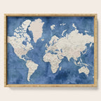 Light brown and blue watercolor detailed world map Serving Tray Gallery Image 1