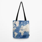 Light brown and blue watercolor detailed world map Tote Bag Gallery Image 2