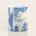 Light brown and blue watercolor detailed world map Coffee Mug Gallery Image 4