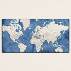 Light brown and blue watercolor detailed world map Desk Mat Gallery Image 3