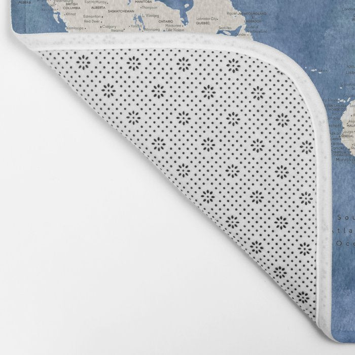 Light brown and blue watercolor detailed world map Bath Mat Gallery Image 2