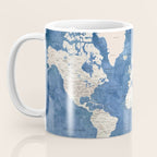 Light brown and blue watercolor detailed world map Coffee Mug Gallery Image 3