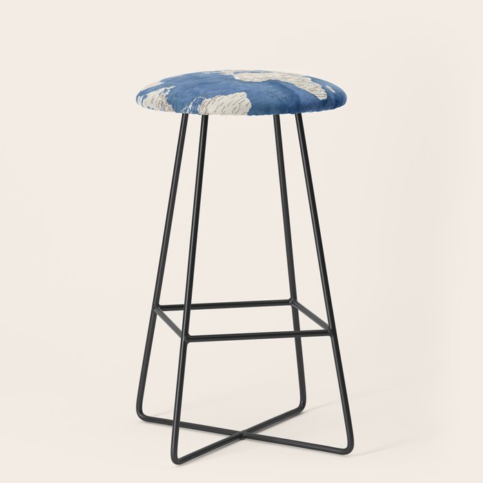Light brown and blue watercolor detailed world map Stool Gallery Image 1