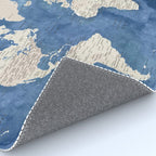 Light brown and blue watercolor detailed world map Rug Gallery Image 4