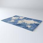 Light brown and blue watercolor detailed world map Rug Gallery Image 3