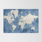 Light brown and blue watercolor detailed world map Rug Gallery Image 2