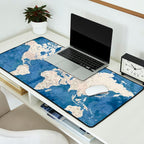 Light brown and blue watercolor detailed world map Desk Mat Gallery Image 2