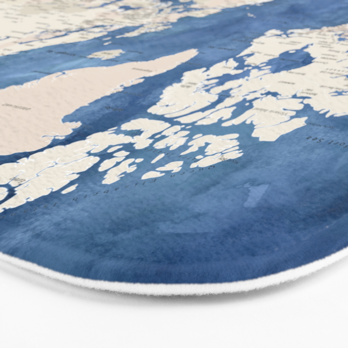 Light brown and blue watercolor detailed world map Bath Mat Gallery Image 3