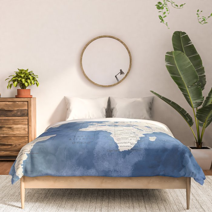 Light brown and blue watercolor detailed world map Comforter Gallery Image 3