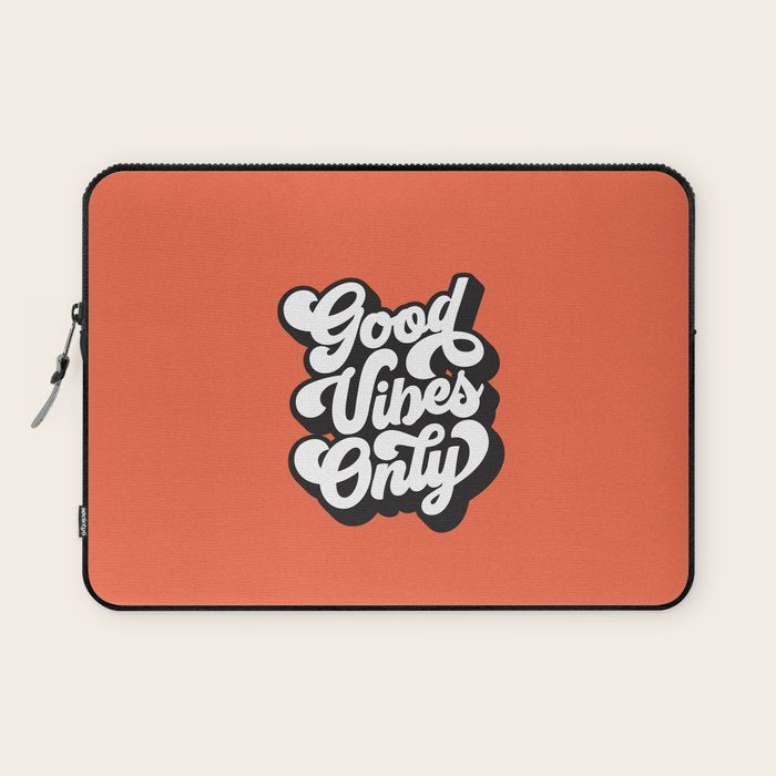 GOOD VIBES ONLY orange red black and white Laptop Sleeve Gallery Image 1